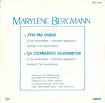 Le dos de la pochette (Maryl�ne Bergmann - J't'ai pas oubli�)