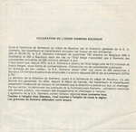 Un morceau du poster&nbsp;: (Chants d'occupation des ouvri�res de Siemens Baudour - Quand tu disais Siemens / Faut chahuter / Ils sont foutus / Nous les ouvriers d'Siemens / Est-ce que tu l'aurais cru&nbsp;?)