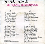 Au dos, les paroles&nbsp;: (Nadine - Je plane, je m'envole)