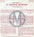 Au dos de la pochette&nbsp;: (Aim� Duval - Le Seigneur reviendra)