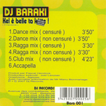 Le verso de la pochette&nbsp;: (DJ Baraki - Kel � belle ta k�tte (dance mix non censur�))