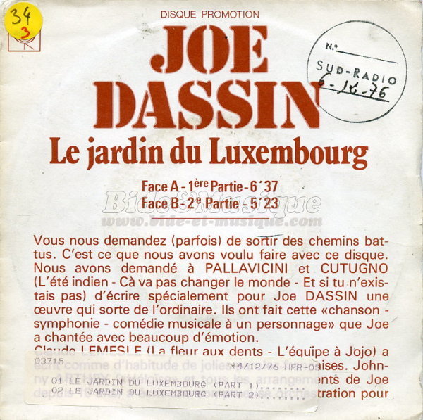 Joe Dassin - Le jardin du Luxembourg  (version intgrale)