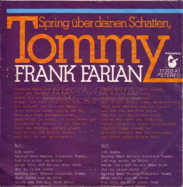 Frank Farian - Spring ber deinen Schatten Tommy