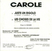 Le verso de la pochette : (Carole - Les choses de la vie)