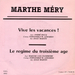 Le verso de la pochette (Marthe Méry - Le régime du troisième âge)