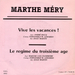 Le verso de la pochette (Marthe Mry - Le rgime du troisime ge)