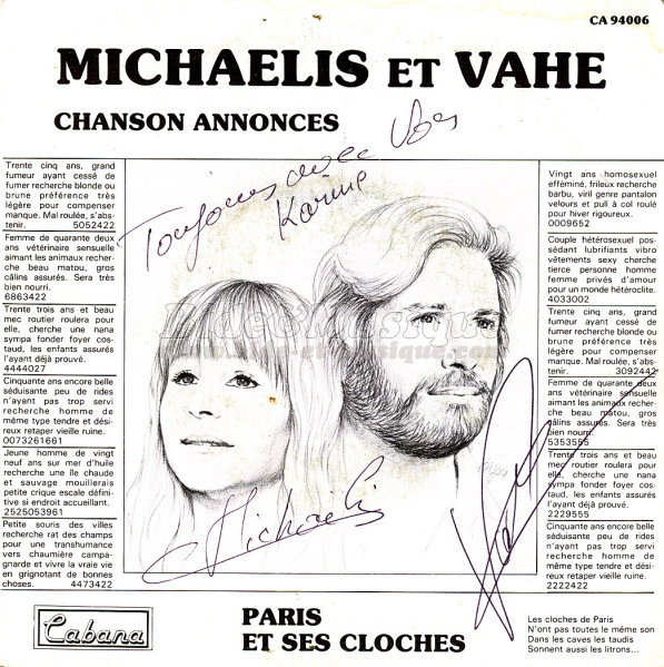 Micha�lis et Vah� - Chanson annonces