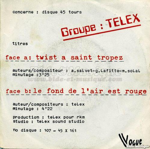 Telex - Moules-frites en musique