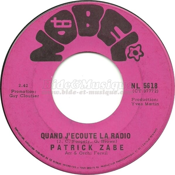 Patrick Zab� - Quand j'�coute la radio